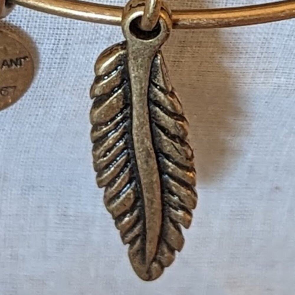Alex and Ani Feather Charm Gold Tone Adjustable Slide Bangle Bracelet - Picture 4 of 5